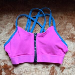 Nike Pink and Blue Zip-Front Sports Bra